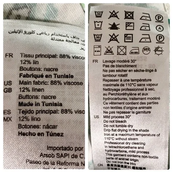 Sandro Namal Printed Crop Top 1 Small Waist Tie 3/4 Balloon Sleeve White Green - Picture 7 of 7